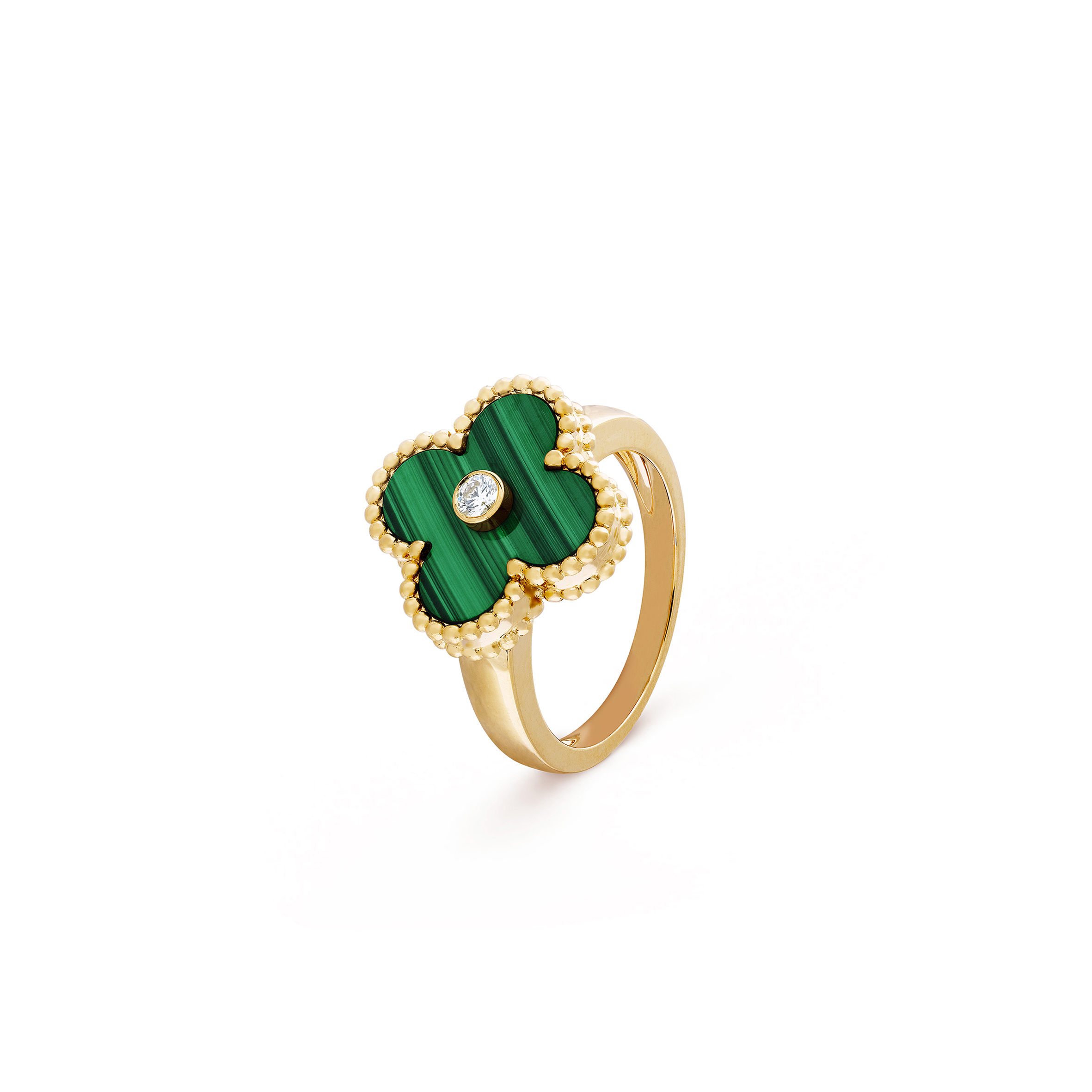 VAN CLEEF ARPELS VINTAGE ALHAMBRA RING - YELLOW GOLD, DIAMOND, MALACHITE  VCARO3QM00